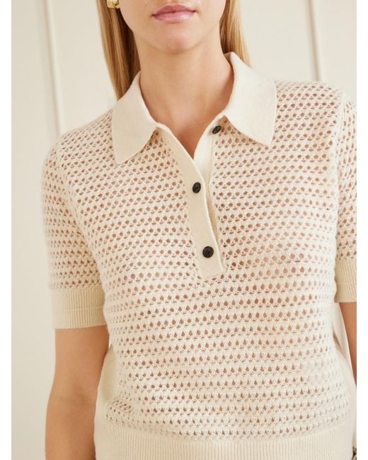 Maria McManus Natural Cashmere And Cotton-Blend Crocheted Polo Shirt