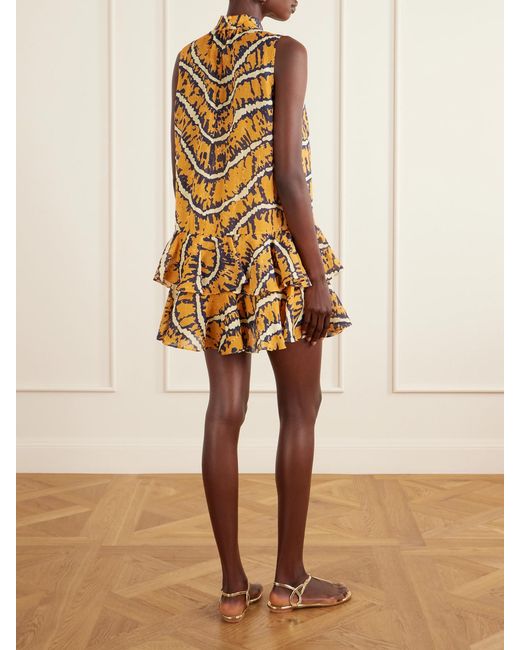 ALÉMAIS Metallic Ripple Tiered Printed Ramie Mini Dress