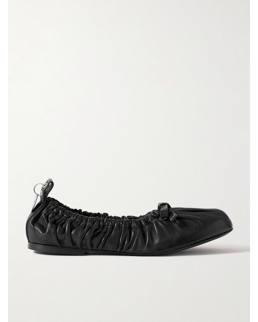Acne Black Net Sustain Ruched Leather Ballet Flats