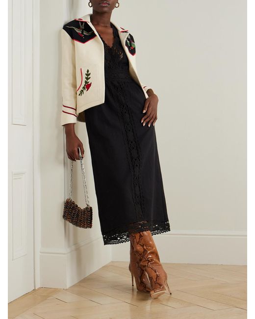 Isabel Marant Black Veona Lace-Trimmed Linen And Cotton-Blend Midi Dress