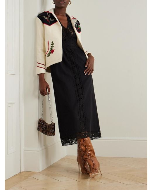 Isabel Marant Black Veona Lace-Trimmed Linen And Cotton-Blend Midi Dress