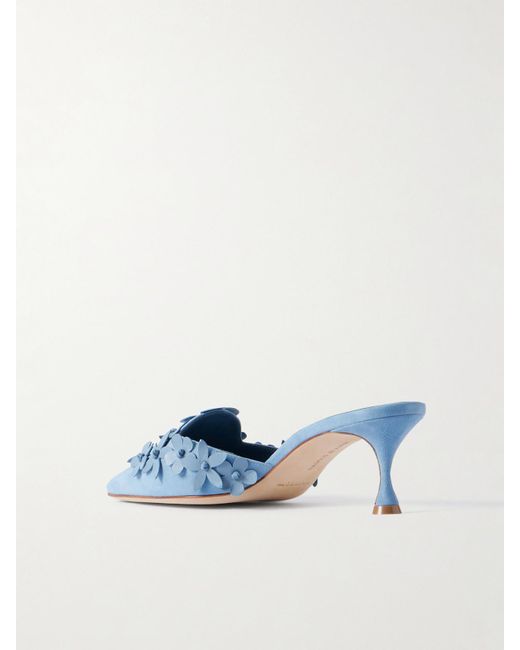 Manolo Blahnik Blue Harnes 50 Mules Aus Veloursleder Mit Applikationen