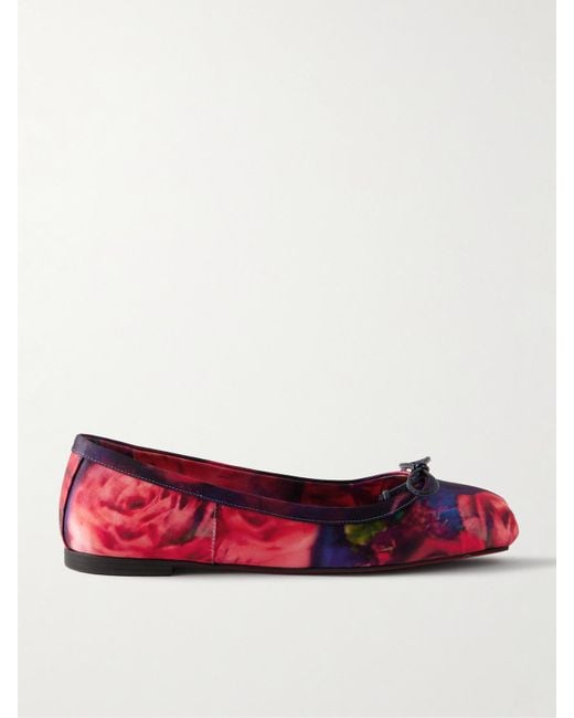 Christian Louboutin Red Mamadrague Ballerinas Aus Glänzendem Crêpe Mit Blumenprint Und Schleife