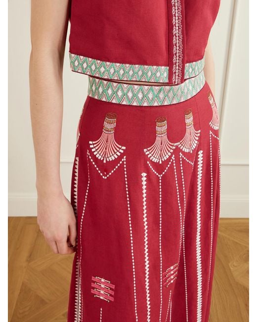 Emporio Sirenuse Embroidered Linen And Cotton-Blend Maxi Skirt