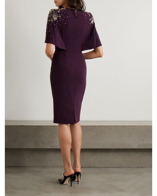 Robe Midi Effet Cape En Cady Stretch À Ornements Jenny Packham en coloris Purple