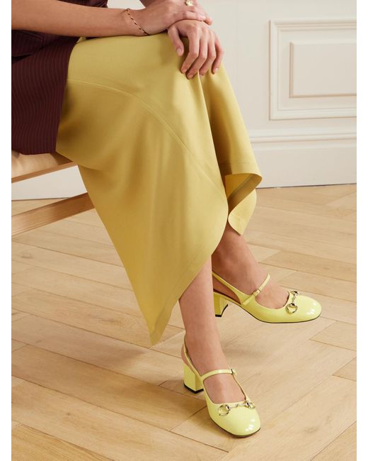 Gucci Yellow Lady Horsebit-Detailed Patent-Leather Mary Jane Pumps