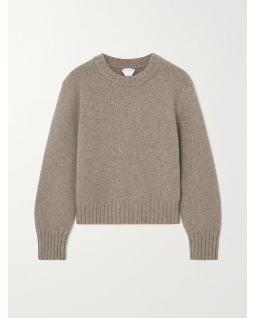 Bottega Veneta Natural Cropped Embellished Wool Sweater