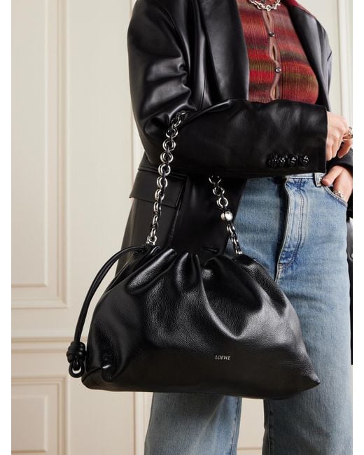 Loewe Black Flamenco Large Textured-Leather Shoulder Bag