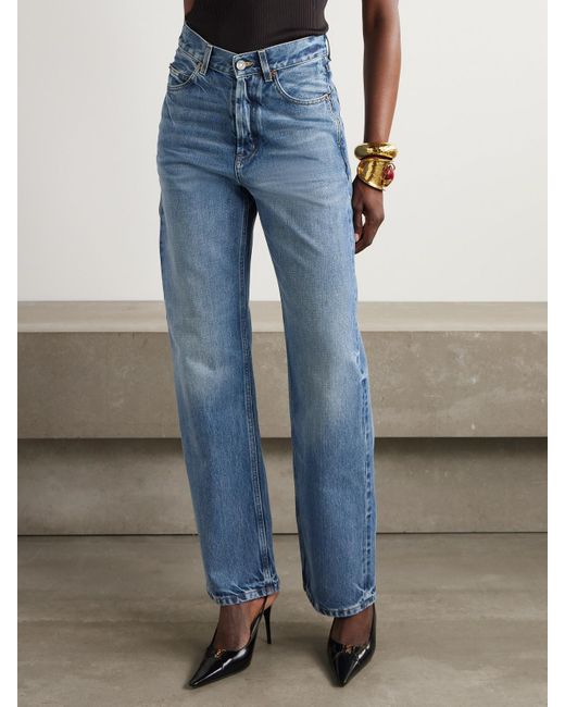 Saint Laurent Blue High-Rise Wide-Leg Jeans