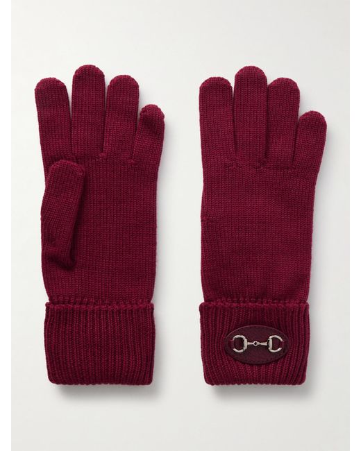Gucci Red Handschuhe Aus Wolle Mit Lederbesatz Und Horsebit-Detail