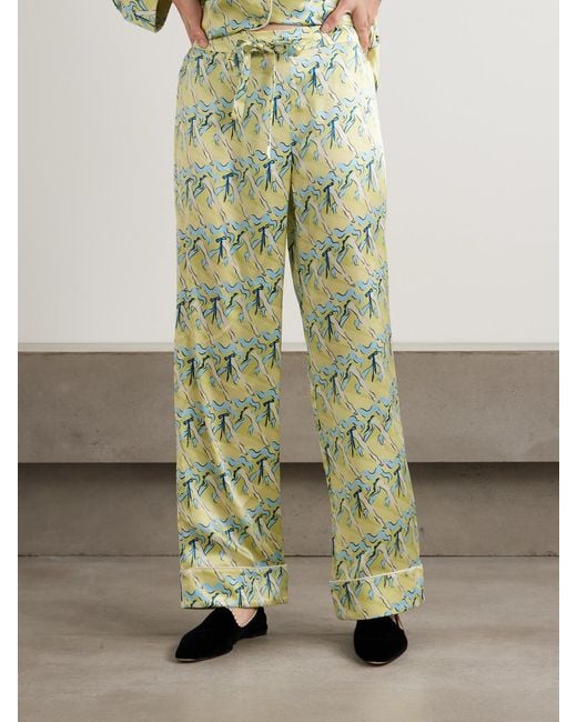 Olivia Von Halle White Lila Printed Silk-Satin Pajama Set