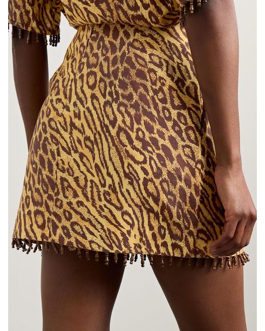 Zimmermann Natural Coco Bead-Embellished Appliquéd Leopard-Print Cotton Mini Skirt