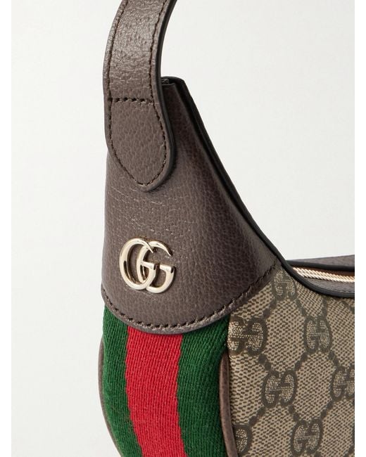 Gucci Gray Ophidia Mini Webbing-Trimmed Textured-Leather And Printed Coated-Canvas Shoulder Bag