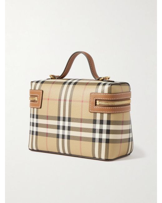 Burberry Natural Leather-Trimmed Checked Vanity Bag