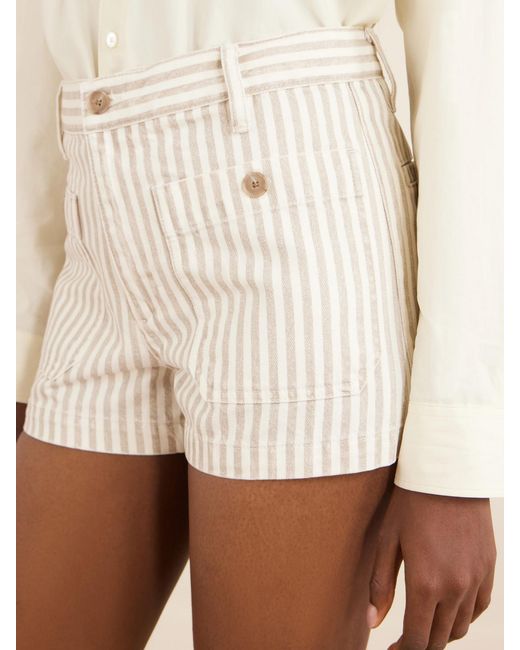 FRAME Natural The Cruise Striped Cotton Denim Shorts