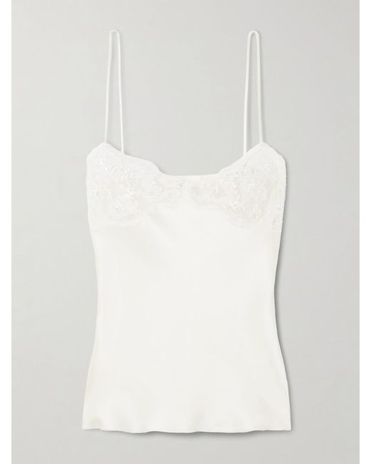 Chloé White Lace-Trimmed Silk-Satin Camisole