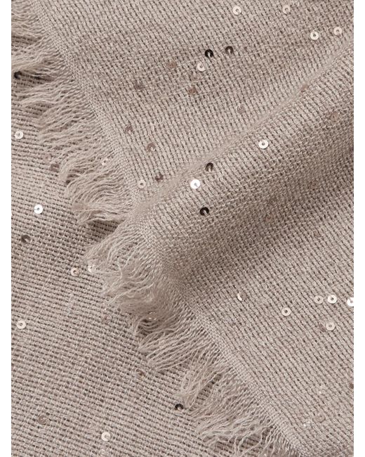 Brunello Cucinelli Natural Sequined Cashmere And Silk-Blend Scarf