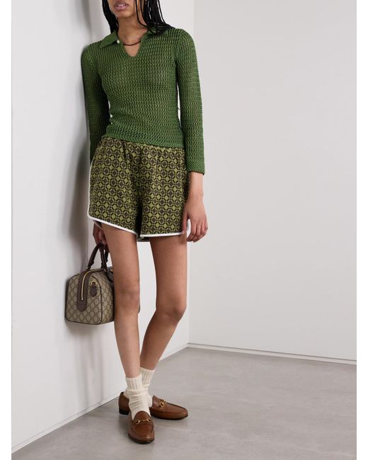 Bode Green Willows Crocheted Cotton Polo Shirt