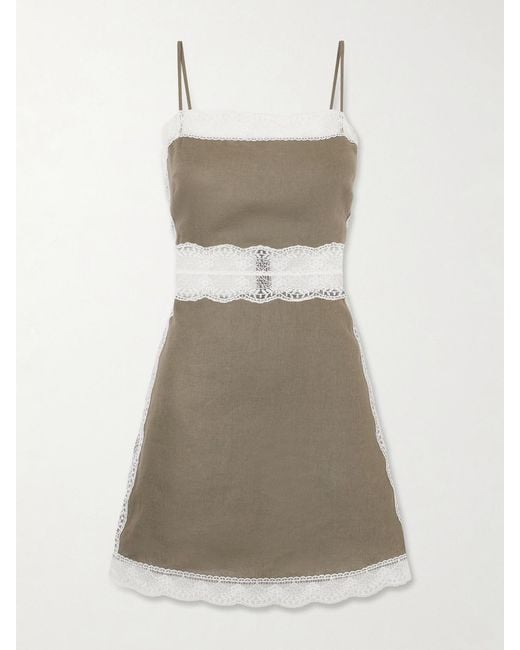 Staud Natural Amalina Lace-Trimmed Linen Mini Dress