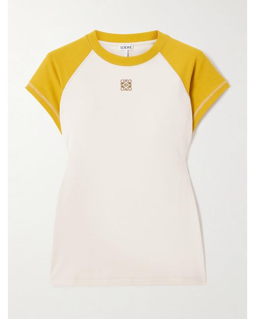 T-Shirt En Jersey De Coton Mélangé Bicolore À Broderie Anagram Loewe en coloris Yellow