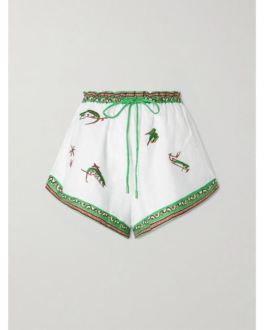 ALÉMAIS Gray Wanda Embroidered Linen Shorts
