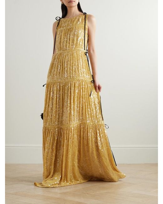 Erdem Metallic Robe Aus Crêpe De Chine Mit Pailletten Zum Binden