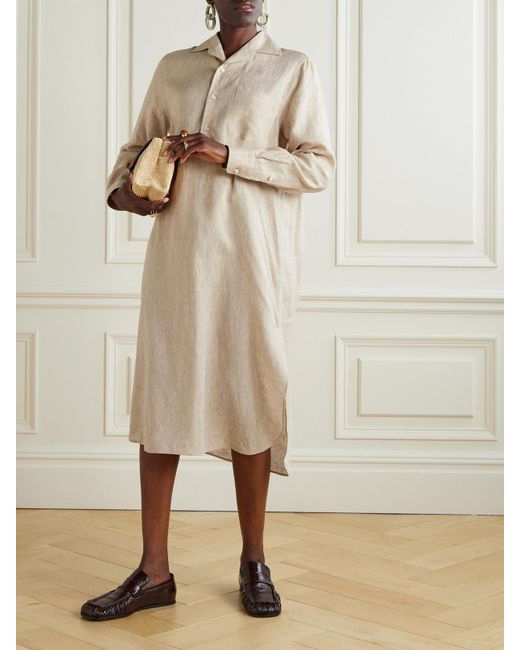 Loro Piana Natural Lora Linen Midi Dress