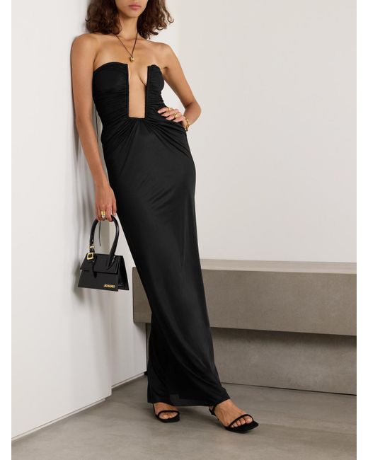 Christopher Esber Black Trägerloses Maxikleid Aus Glänzendem Jersey Mit Raffungen