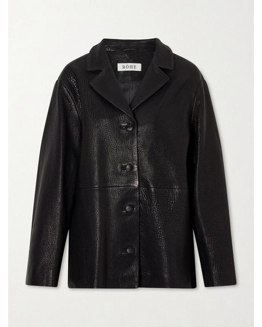 Rohe Black Paneled Textured-Leather Jacket