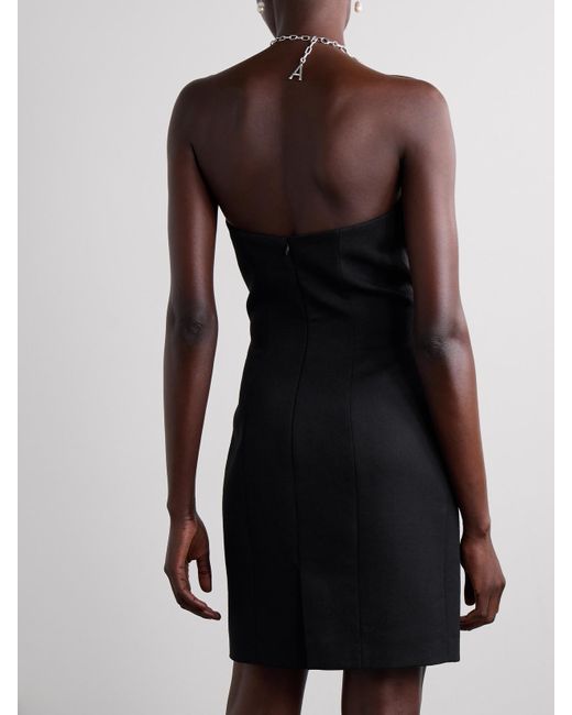 Area Black Embellished Wool-Twill Halterneck Mini Dress