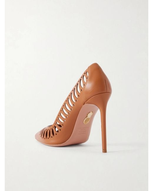 Aquazzura Brown Gisele 105 Cut-Out Leather Pumps