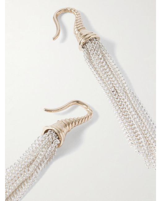 Loren Stewart White Tassel Fringed Sterling- And 14-Karat Earrings