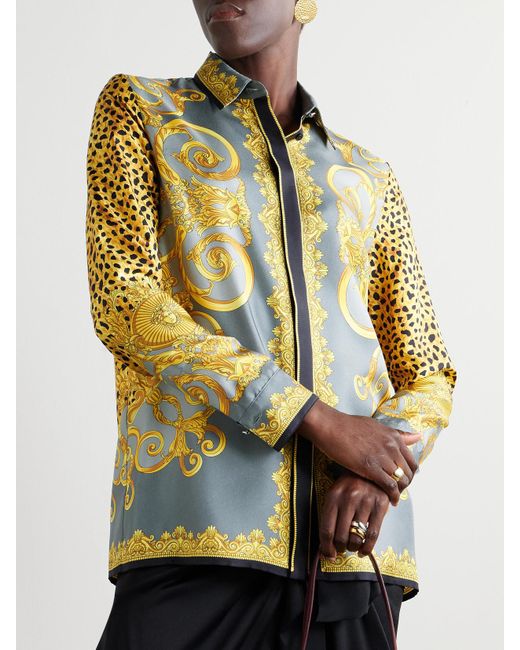 Versace Metallic Hemd Aus Bedrucktem Seiden-Twill