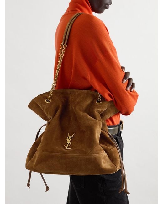 Saint Laurent Brown Jamie Shopping Schultertasche Aus Gestepptem Veloursleder Mit Applikation