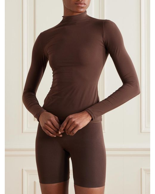 Skims Brown Fits Everybody Turtleneck Top – Cocoa – Oberteil Mit Stehkragen