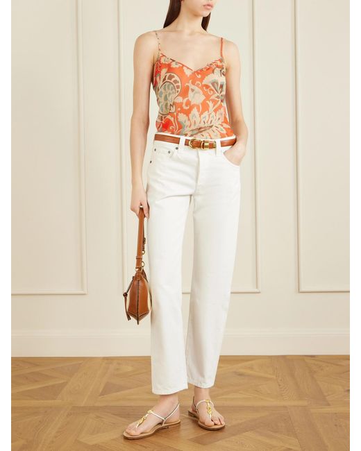 Etro Orange Printed Silk Top