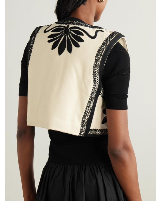 Sea Black Ambrose Verkürzte Weste Aus Baumwoll-Canvas Mit Zierperlen Und Stickereien