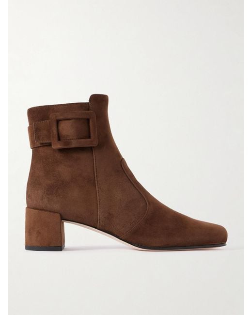 Roger Vivier Brown Tres Vivier Polly 45 Buckled Suede Ankle Boots