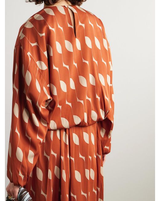 Dries Van Noten Orange Printed Silk-Blend Blouse