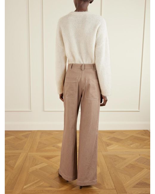 Brunello Cucinelli Natural Pleated Embellished High-Rise Wide-Leg Jeans
