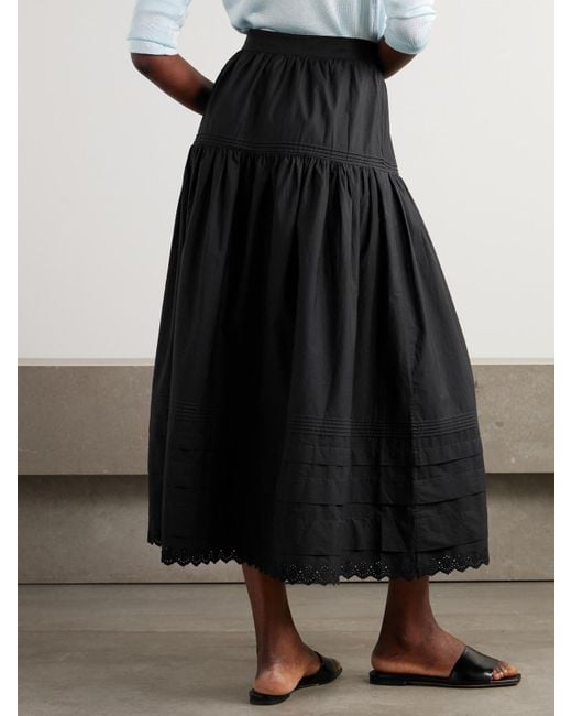 Doen Black Sebastiane Crochet-Trimmed Organic Cotton-Poplin Midi Skirt