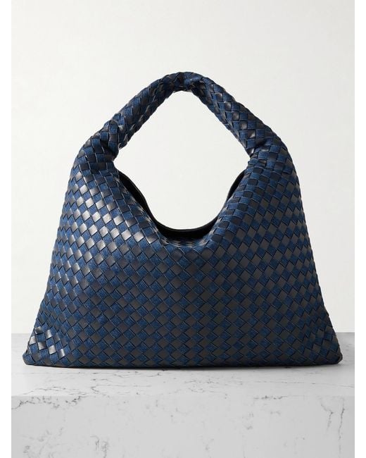 Bottega Veneta Blue Hop Large Intrecciato Leather And Denim Tote