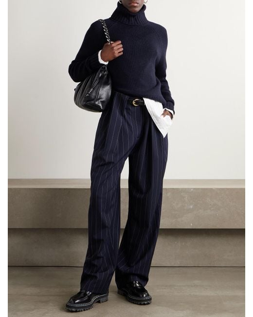Allude Blue Wool And Cashmere-Blend Turtleneck Sweater