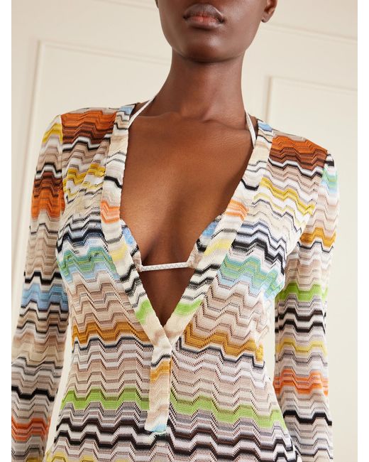 Missoni Gray Striped Crochet-Knit Coverup