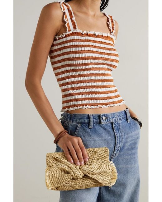 Anya Hindmarch Natural Bow Clutch Aus Raffiabast Mit Fransen