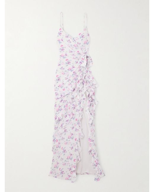 Alessandra Rich Pink Ruffled Floral-Print Silk-Satin Gown