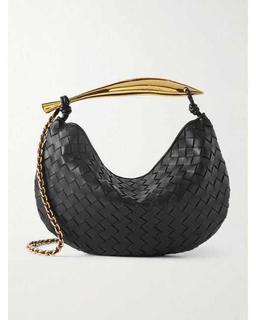 Bottega Veneta Black Sardine Small Intrecciato Leather Shoulder Bag With Chain