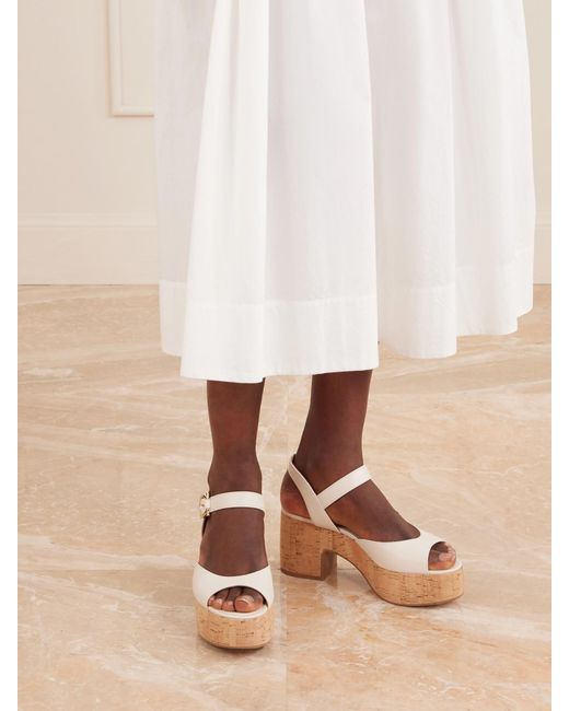Ferragamo Natural Nerea 90 Leather Platform Sandals