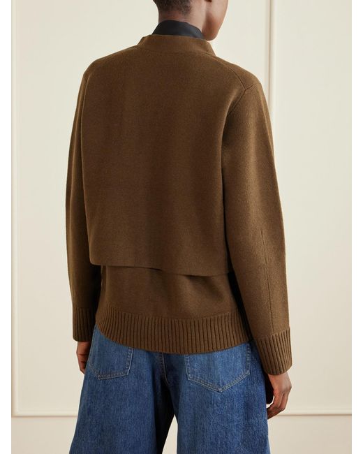 Sacai Brown Scarf-Detailed Wool Cardigan
