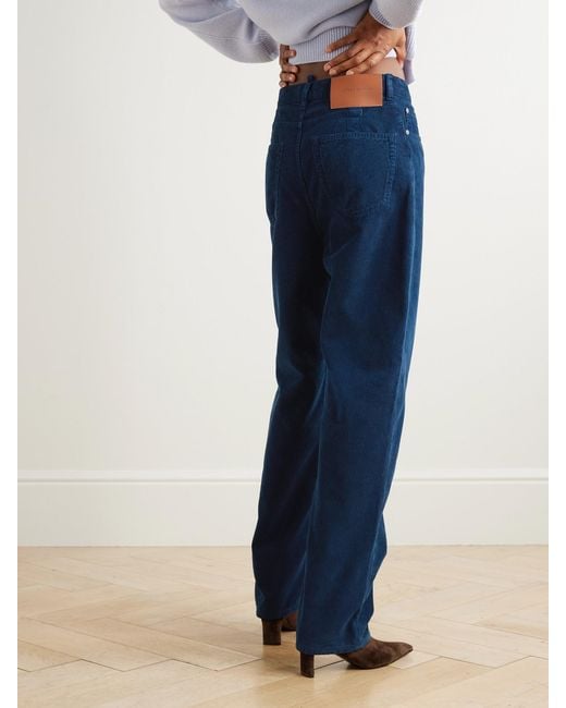 Victoria Beckham Blue Cotton-Corduroy Straight-Leg Pants